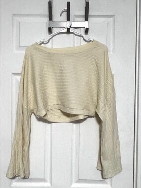 Urban Outfitters Cream Ribbed Cropped Long-Sleeve Top